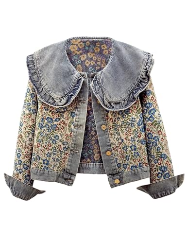 Amazon.com: Sdipipo Women's Vintage Floral Denim Jacket Peter Pan